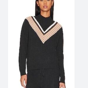 SPIRITUAL GANGSTER Mock Neck Chevron Sweater in Gray, Size Small